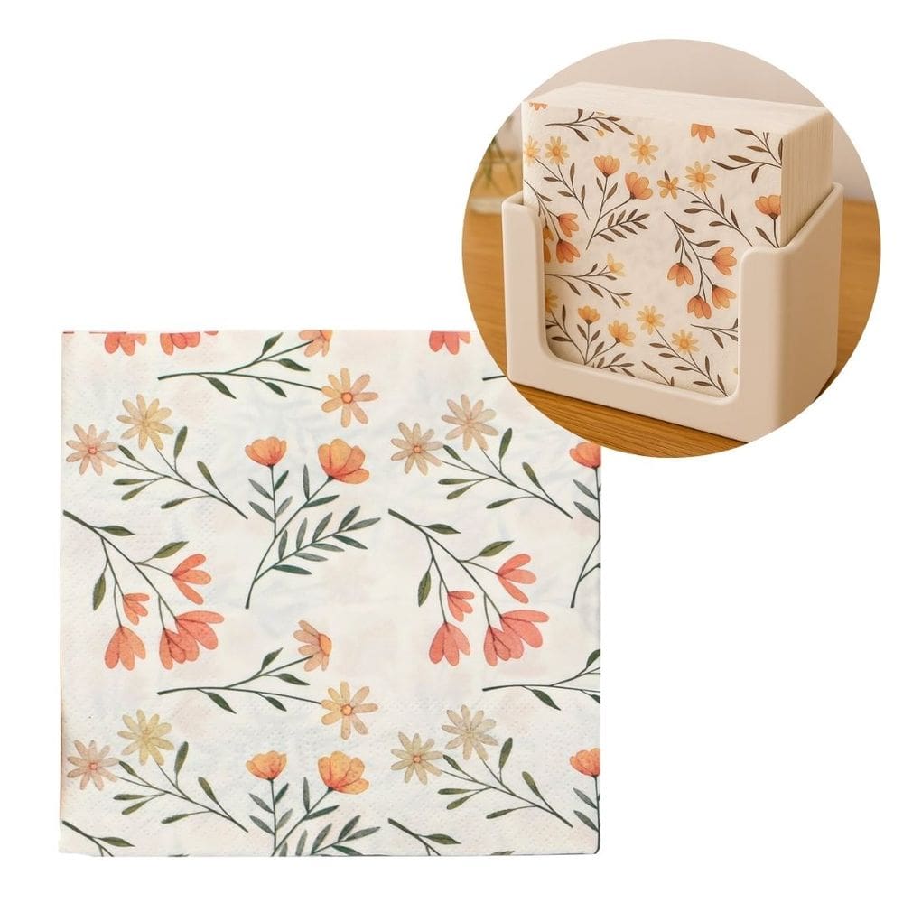 Guardanapo Estampado Branco Floral Folhas Duplas 33cm 20 Folhas - Tuut