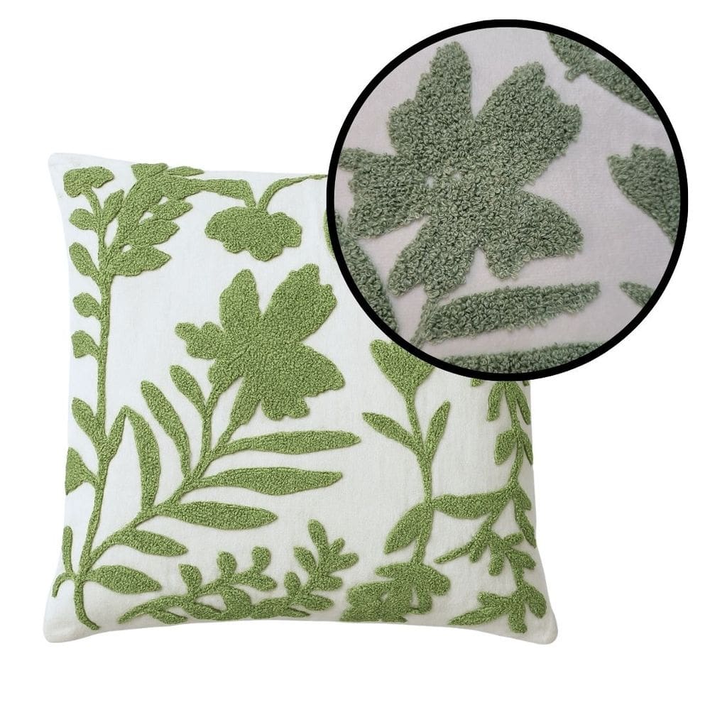 Capa de Almofada Tecido Garden Luxo Folhagens Creme e Verde 42x42cm - Jolitex