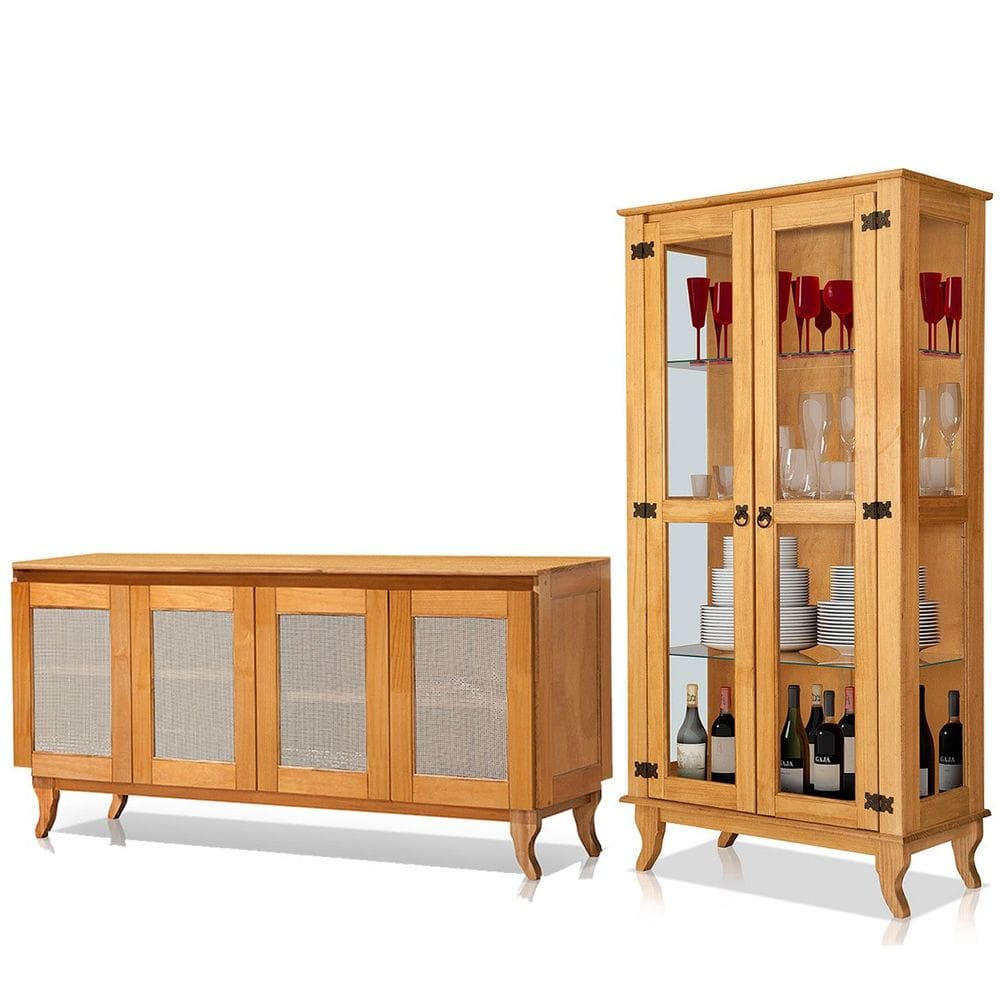 Cristaleira 2 Portas com Balcão 4 Portas Madeira Maciça