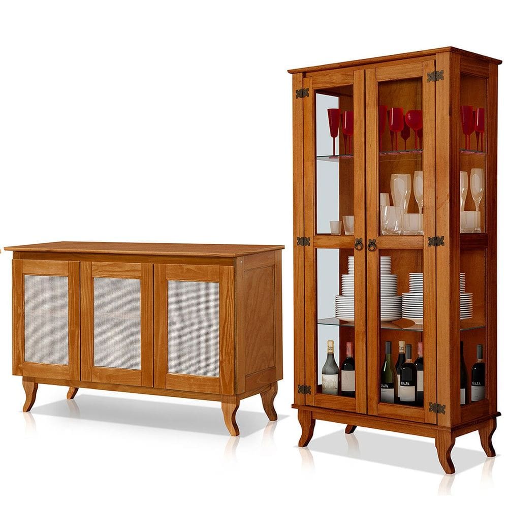 Cristaleira 2 Portas com Balcão 3 Portas Madeira Maciça