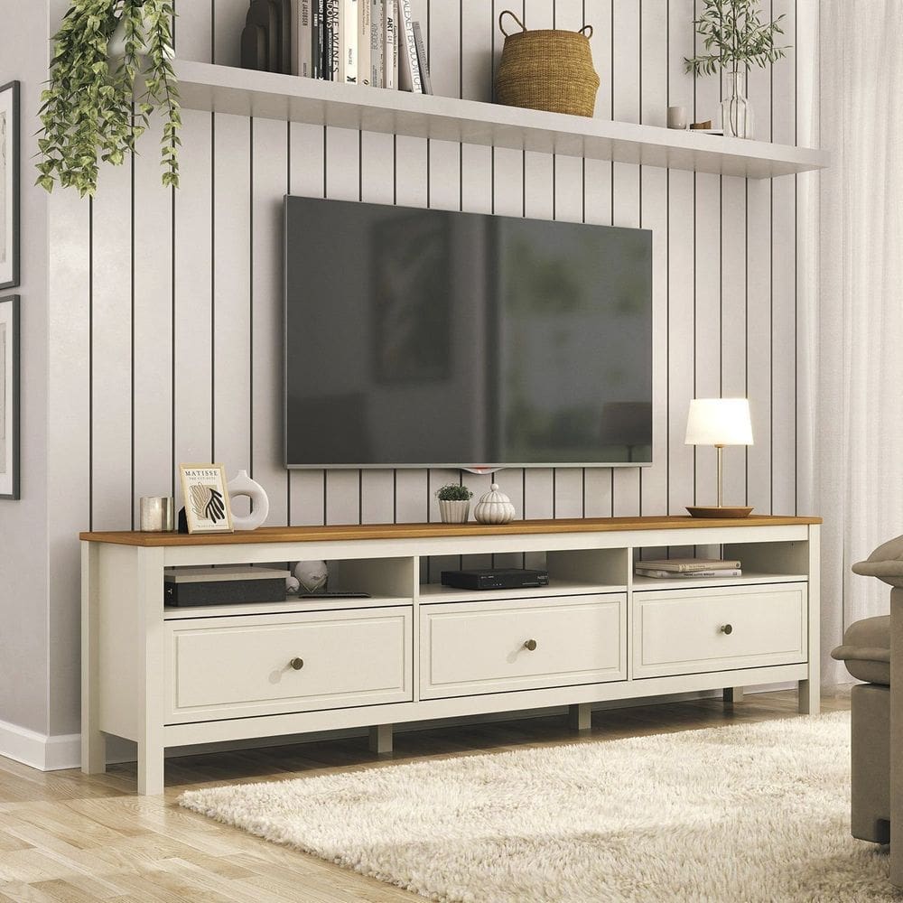 Rack para Tv 75 Polegadas 3 Gavetas 210cm Ananda Cabecasa Madeiramadeira Off-white/Mel