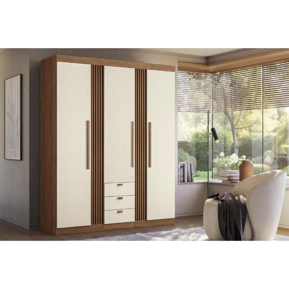 Guarda Roupa Casal 4 Portas e 4 Gavetas Aurora 4.4 Jatoba/Areia - Santos Andirá