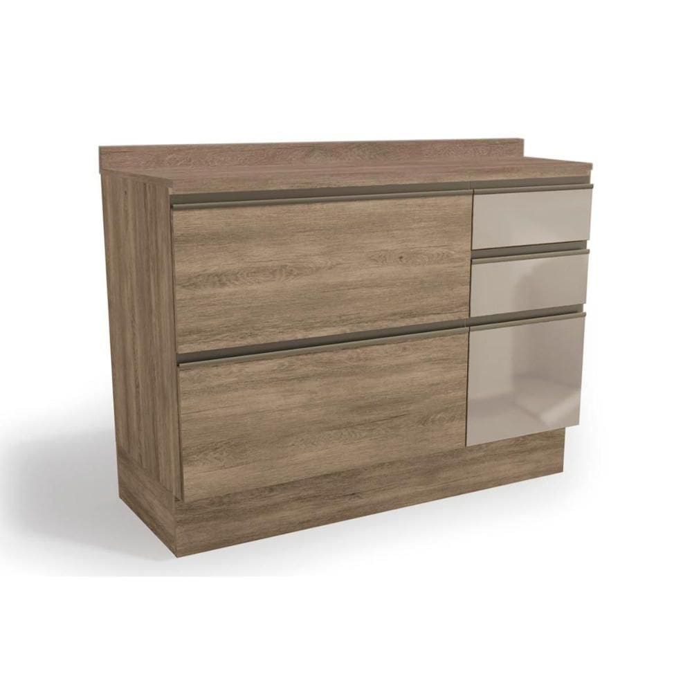 Balcão de Cozinha Maxxi c/ Tampo G747 c/ 1 Porta e 4 Gavetas c/ Vidro 120cm Nogal/Nogal - Kappesberg