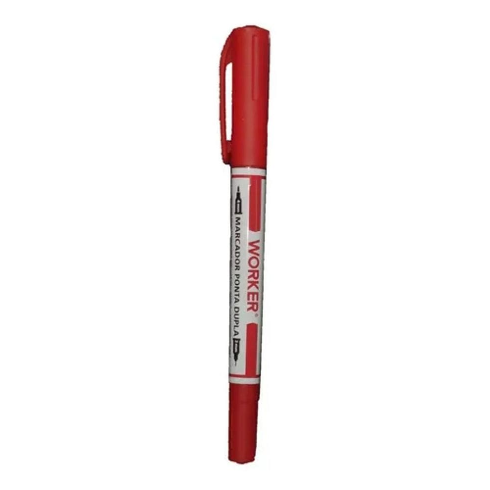 Marcador Ponta Dupla Cd Dvd Retroprojetor Vermelho Worker
