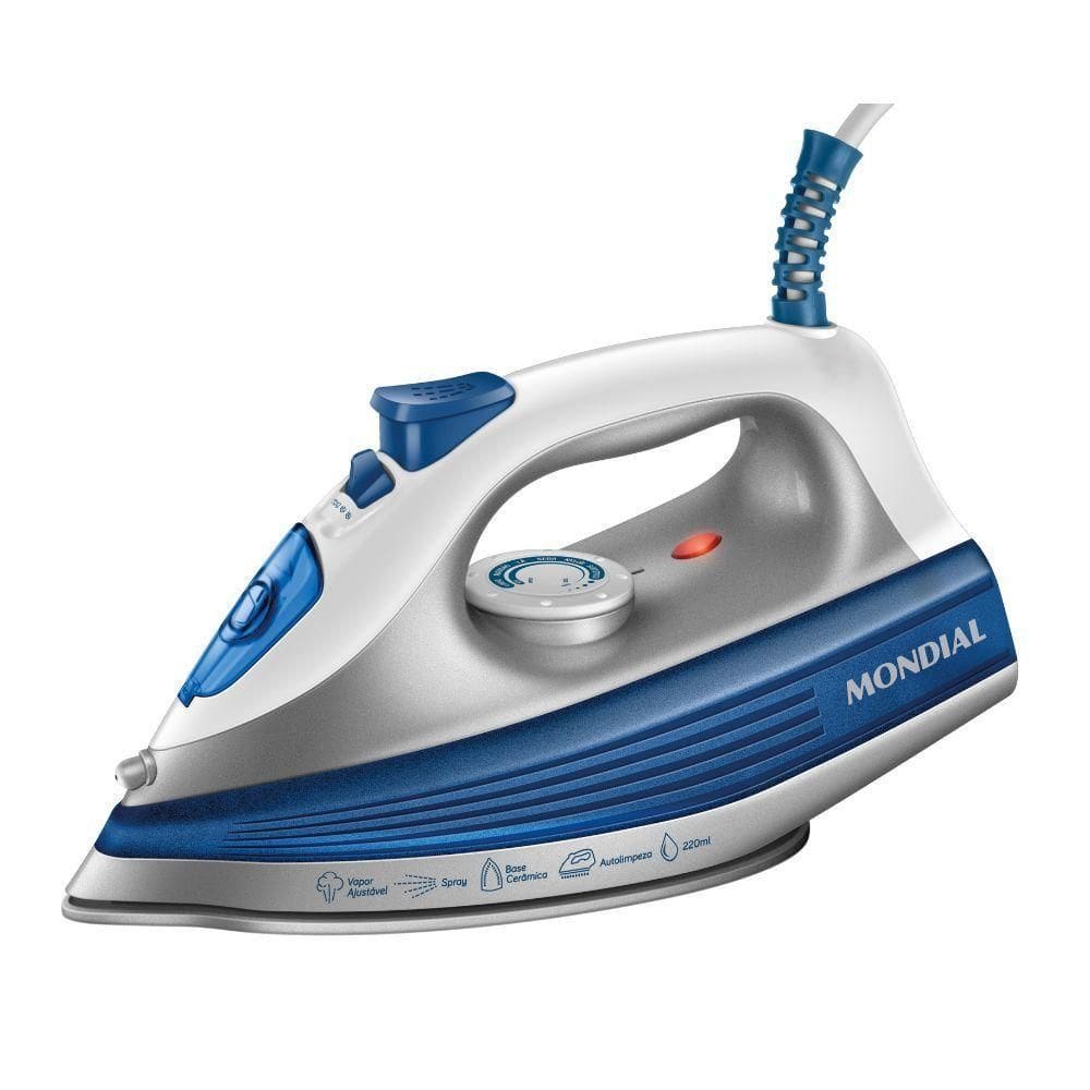 Ferro A Vapor Mondial Base Cerâmica FVN-01-BL Branco/azul 220V