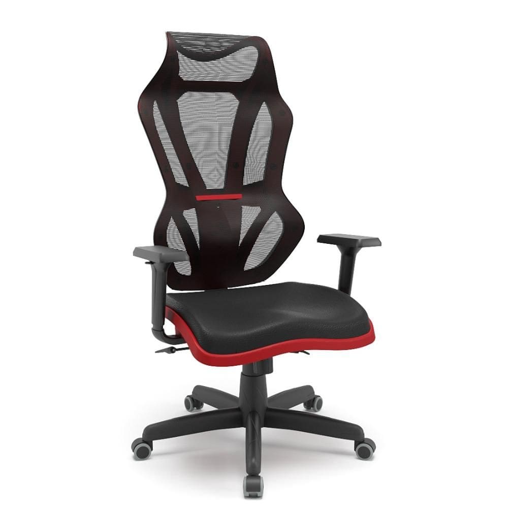 Cadeira Vizon Dz Vinil Preto Shift Vermelho Braço 3D Relax - Plaxmetal