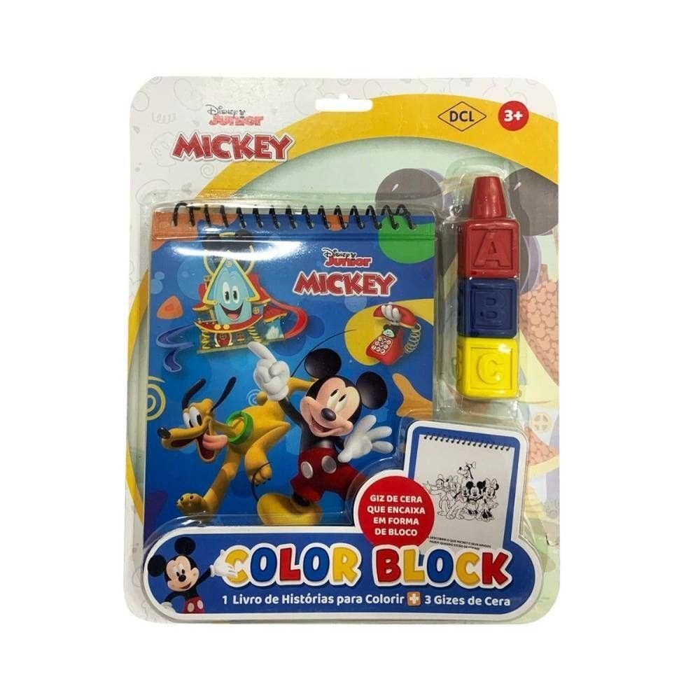 Livro Infantil Mickey Para Colorir Com 3 Gizes De Cera Em Bloco