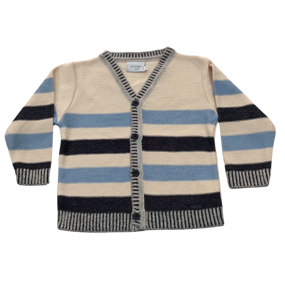Cardigan tricot masc infantil Noruega bege com azul e listra
