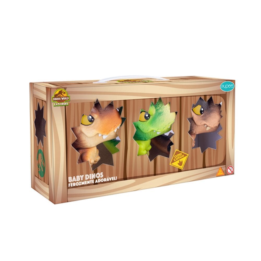 Pack Jurassic World - Mini T-Rex Verde, Marrom e Preto - Baby Dinos - 1493 PUPEE BRINQUEDOS