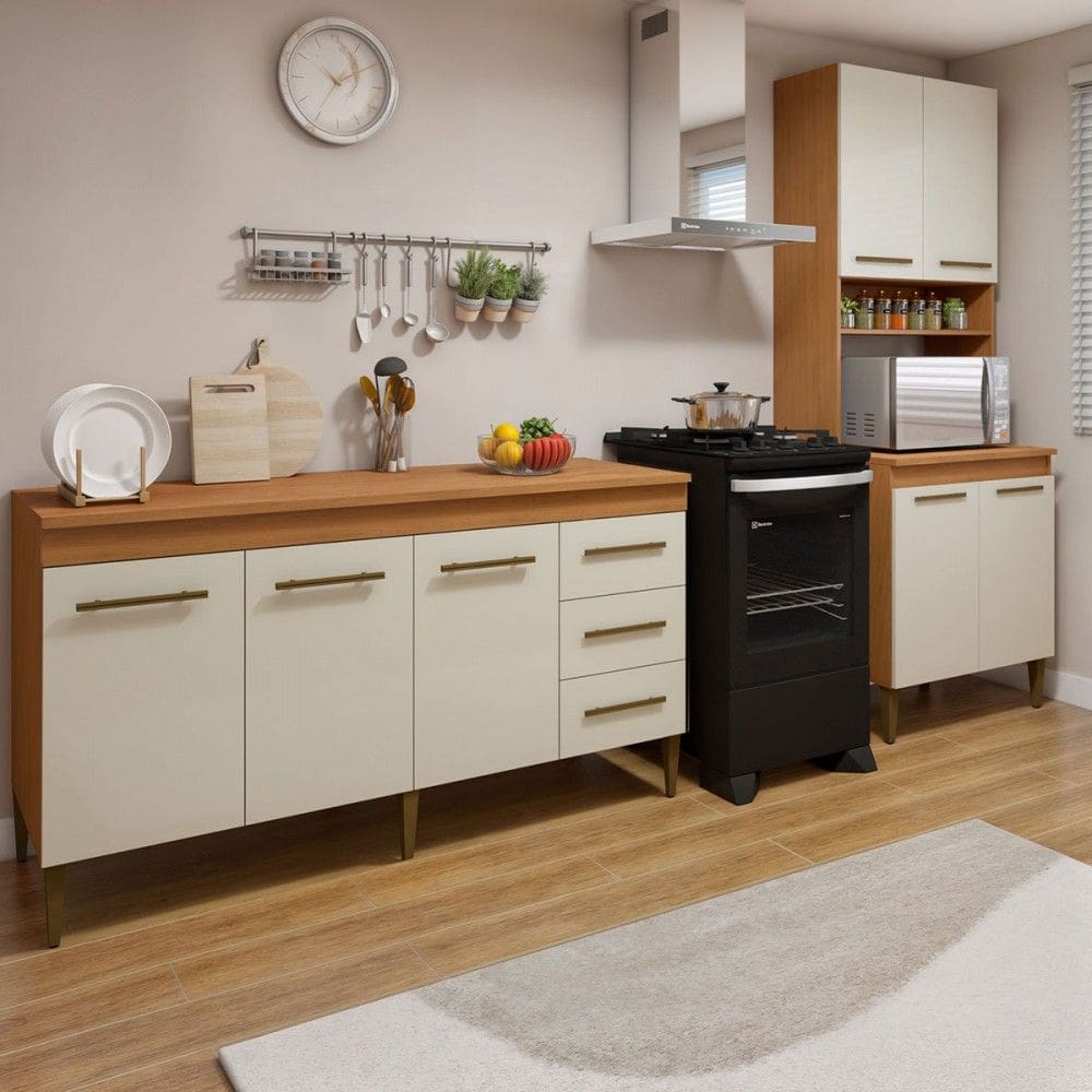 Cozinha Compacta Guarujá 7 Portas 3 Gavetas Branco - Kaiki Móveis