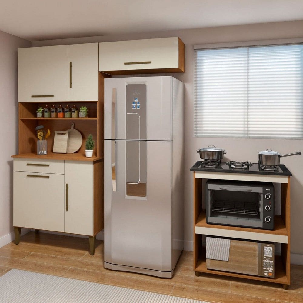 Cozinha Compacta Barueri 5 Portas 1 Gaveta Natural/Off White - Kaiki Móveis