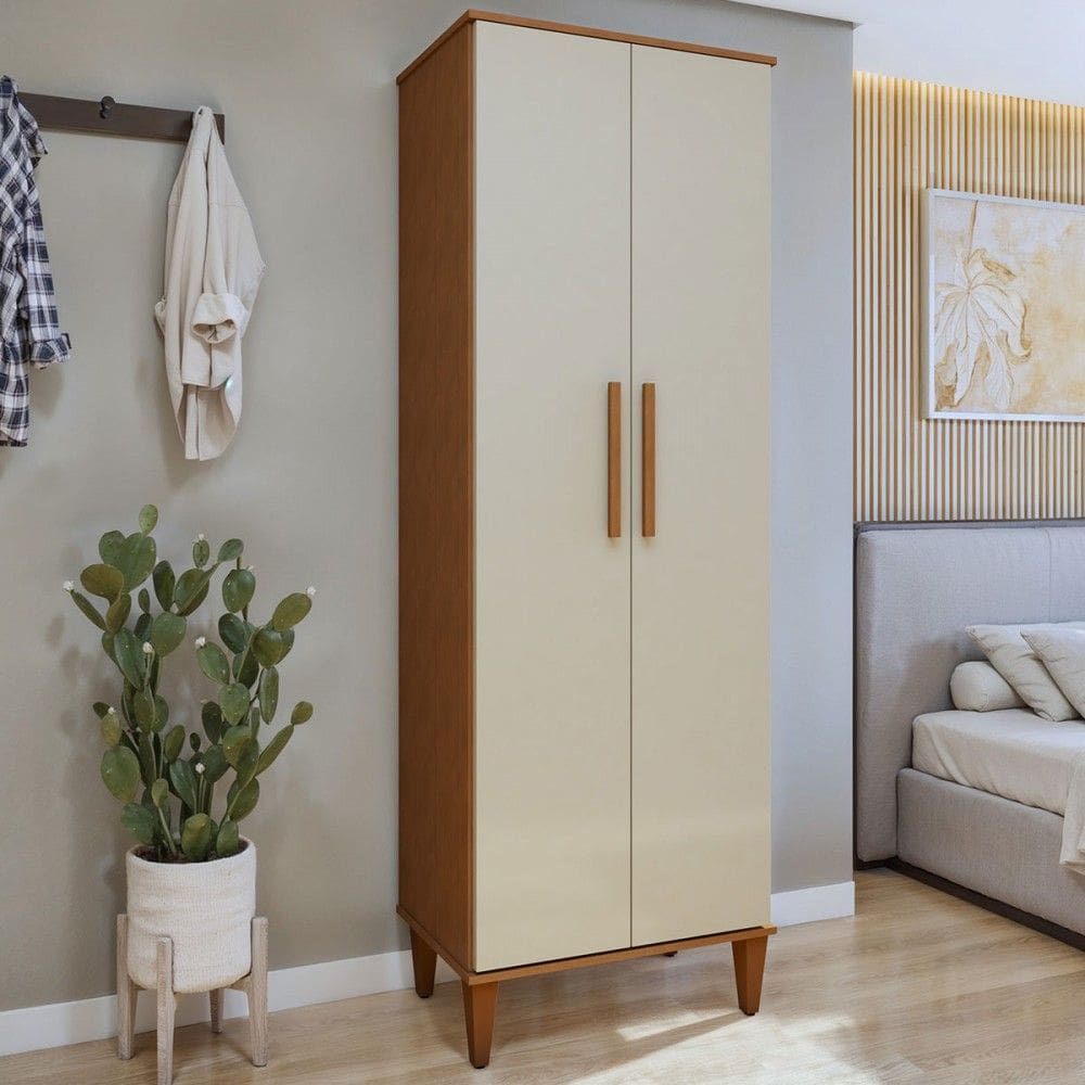 Armário Multiuso Aurora 2 Portas 5 Prateleiras Natural/Off White - Kaiki Móveis