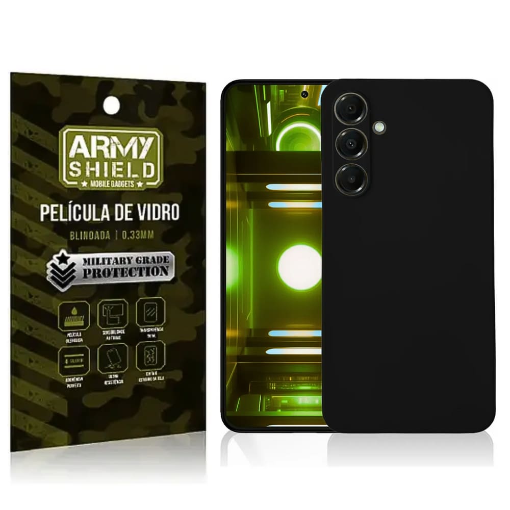 Capa Preta Para Galaxy A16 + Película de Vidro 3D - Armyshield
