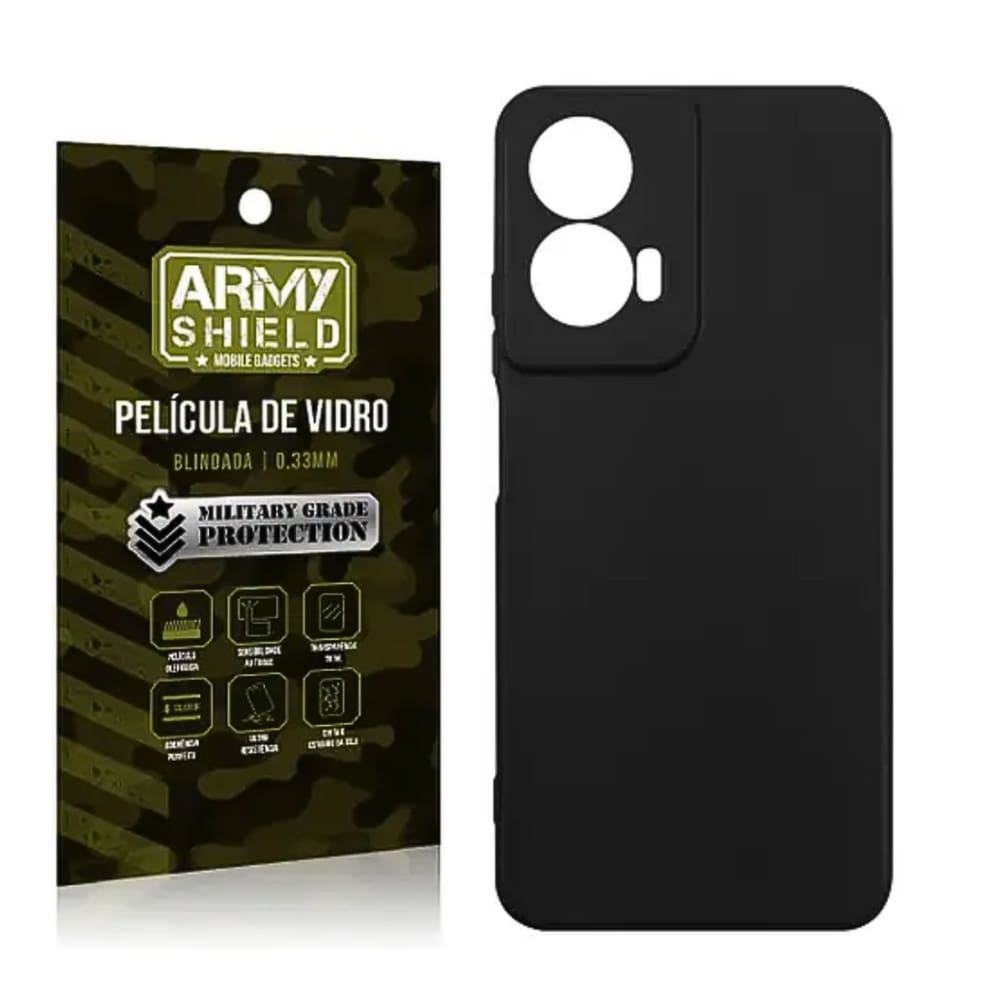 Capa Preta Para Moto G35 + Película de Vidro 3D - Armyshield