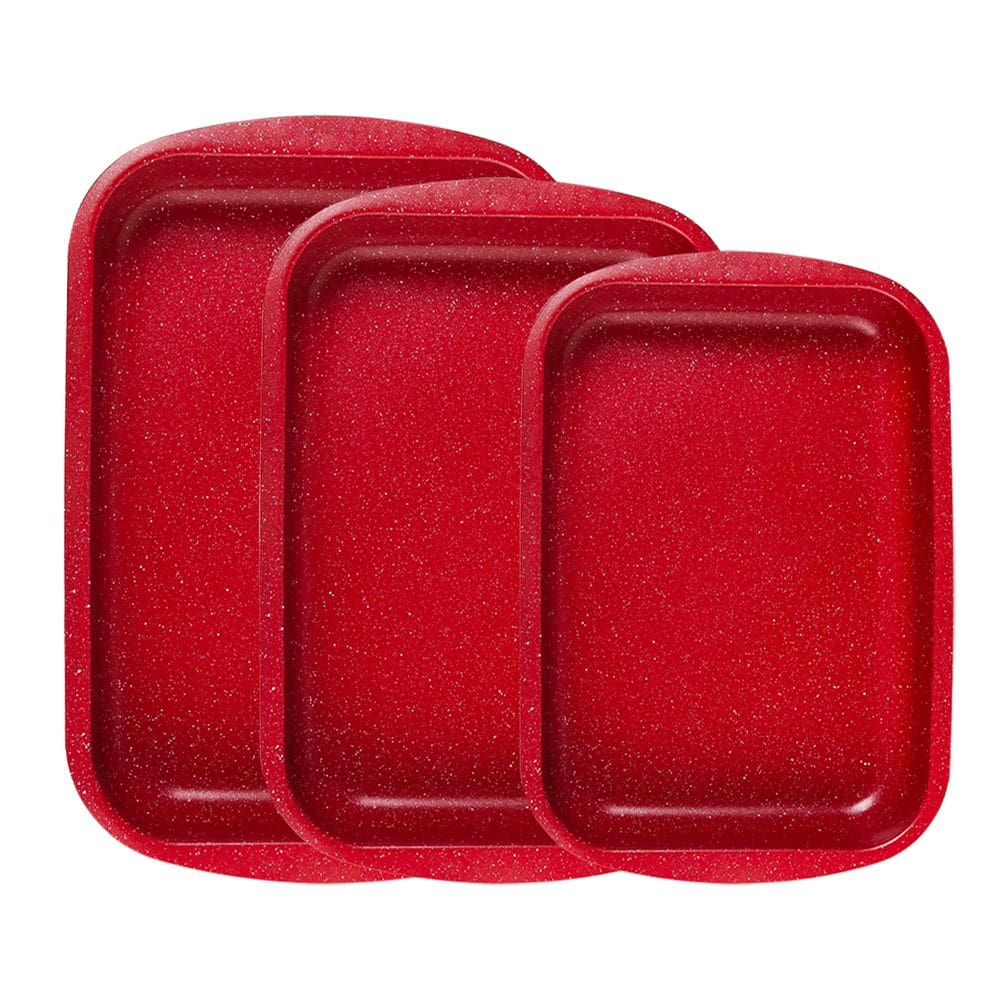 Jogo 3 Assadeiras Antiaderente Cerâmica Red Marble Duralar