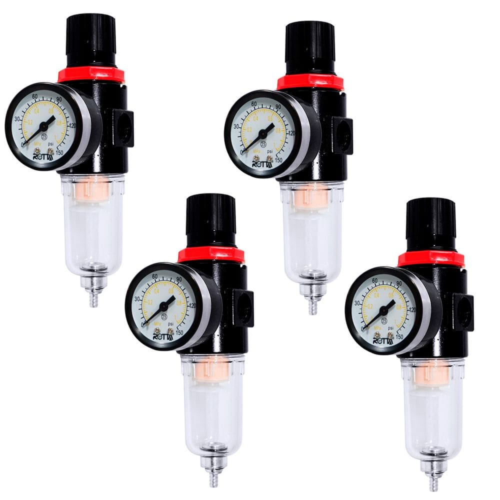 4 Filtros de Ar Eliminador de Água com Regulador de Pressão e Manômetro 1/4 Rotta 376 Afr-2000 4002