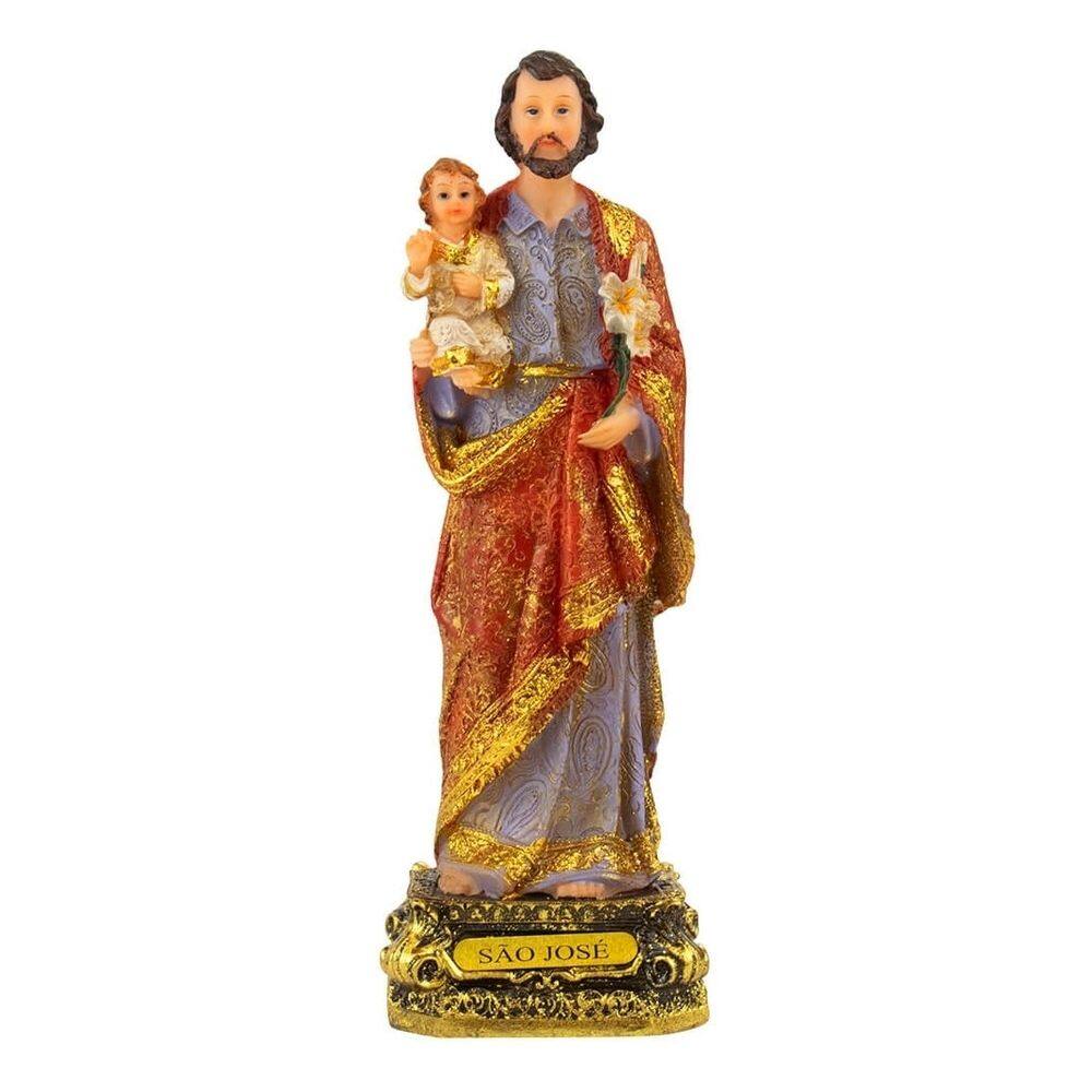 Imagem Escultura Realista São José E Jesus 22cm - Resina