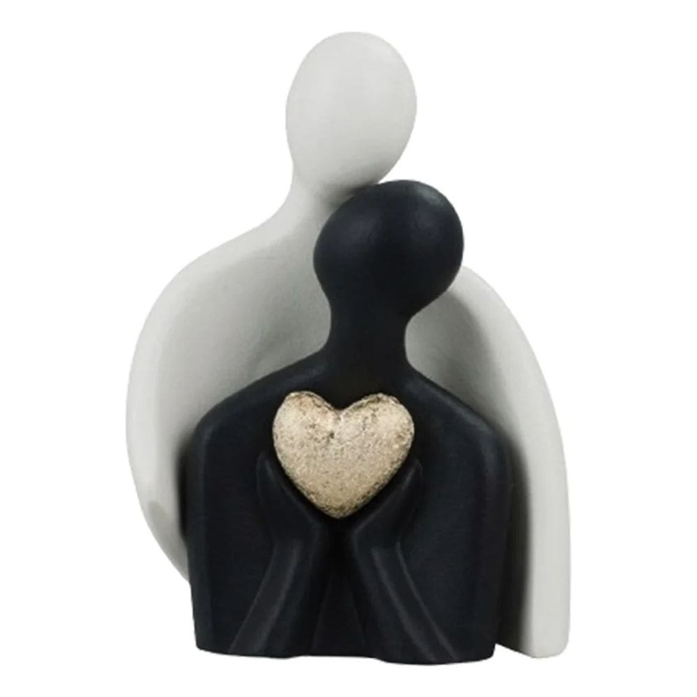 Escultura Decorativa Casal Abraçado Amor Em Porcelana 17cm Cor Branco E Preto