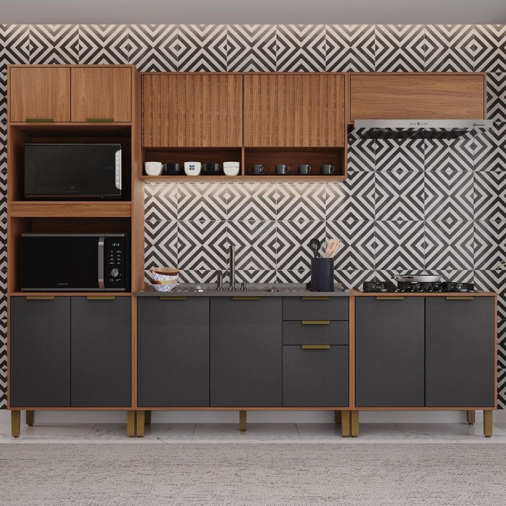 Cozinha Completa 5 Peças 217cm X 270cm Florença Cinza / Freijó