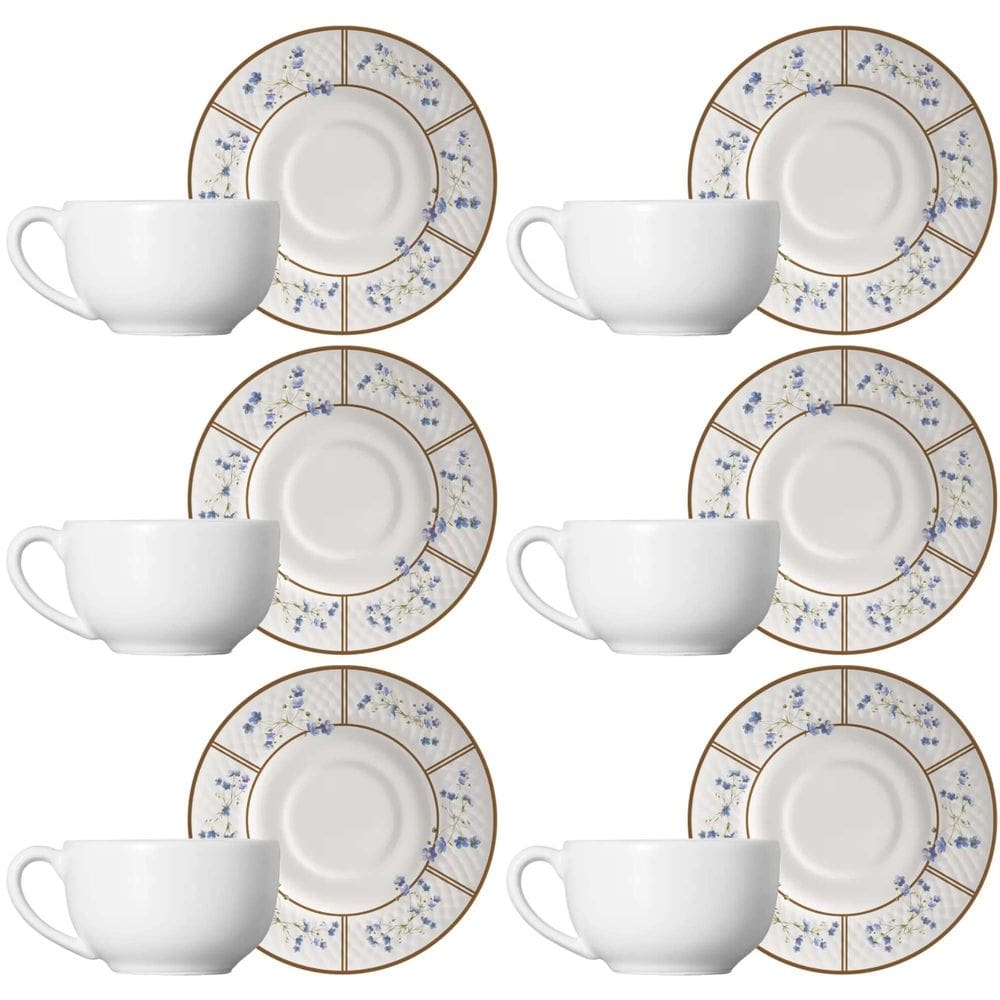 Conjunto de 6 Xícaras de Chá com Pires de Cerâmica Heritage 250ml - Alleanza