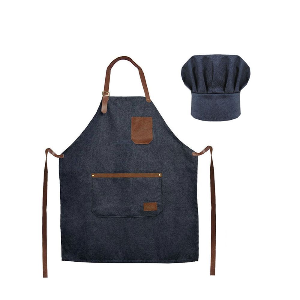 Avental Jeans Couro e Chapeu de Cozinheiro Chef de Cozinha