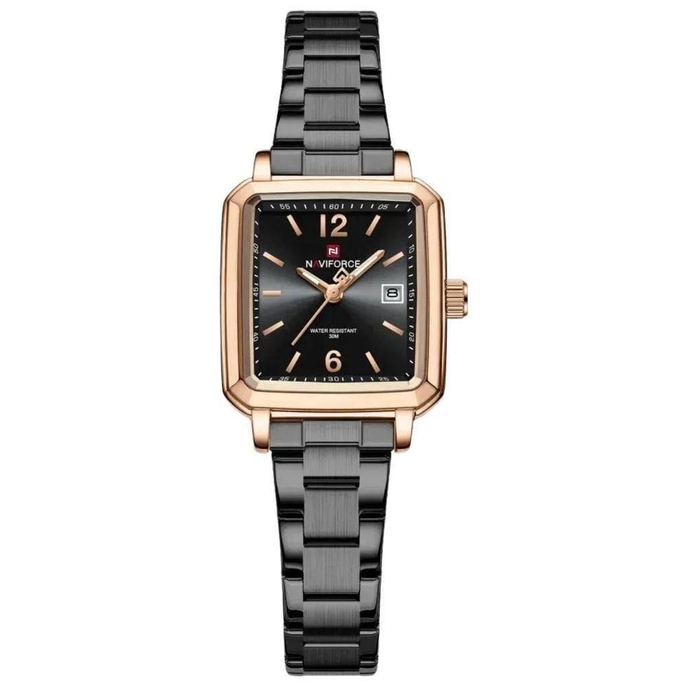 Relógio Feminino Design Quadrado Casual De Quartzo Impermeavel De Aço Inoxidavel Preto