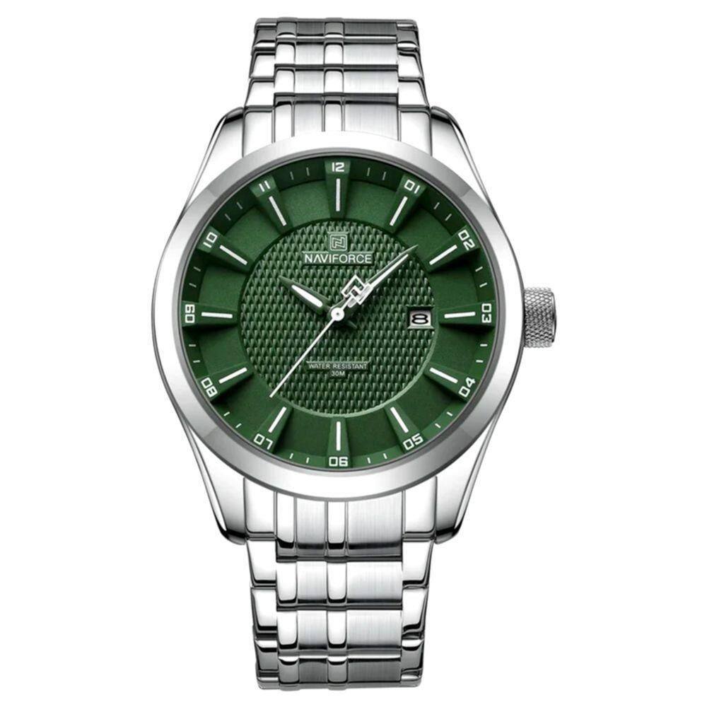 Relógio De Pulso Masculino Data Automática De Aço Inoxidável Esportivo Impermeavel Verde Prata
