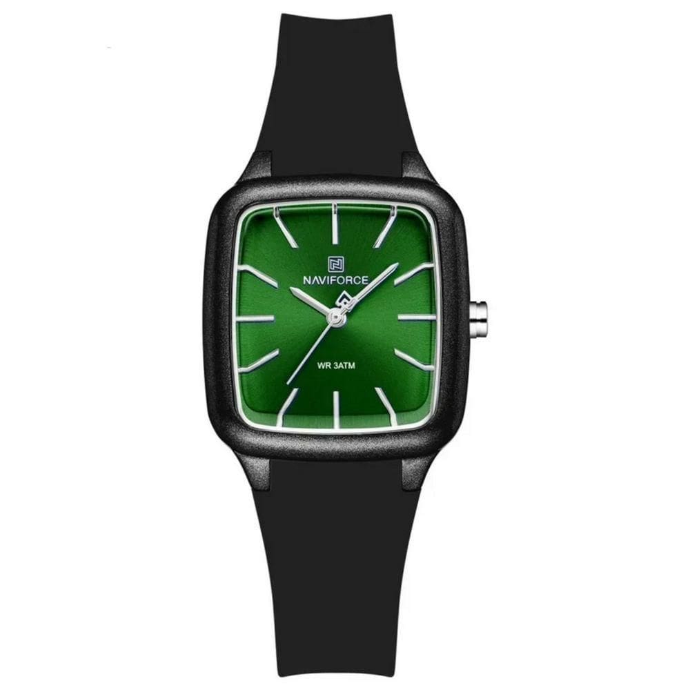 Relogio Feminino Design Quadrado Casual Simples Impermeavel Pulseira Silicone Preto Verde