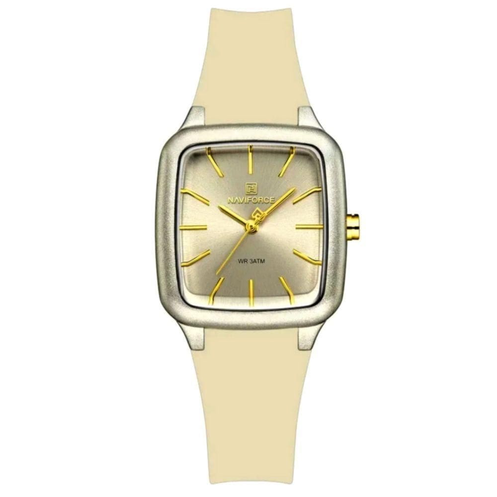 Relogio Feminino Design Quadrado Casual Simples Impermeavel Pulseira Silicone Bege