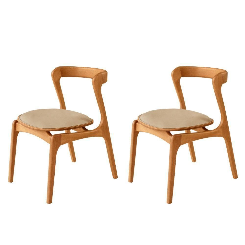 Conjunto Com 2 Cadeiras Madeira Solaris Moderna Mobilia Veludo Bege / Imbuia Nat.