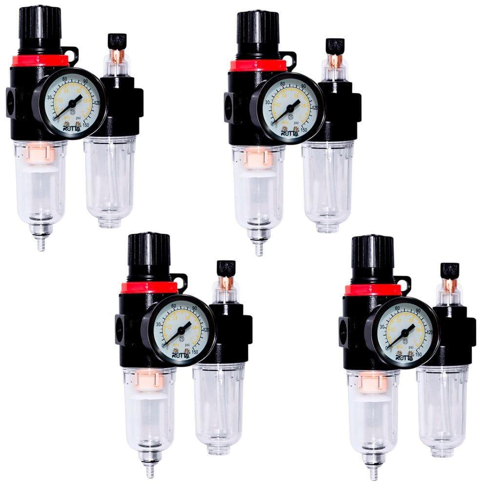 4 Filtros de Ar Eliminador Água e Lubrificador Regulador de Pressão Manômetro 1/4 Rotta 376 Afc-2000