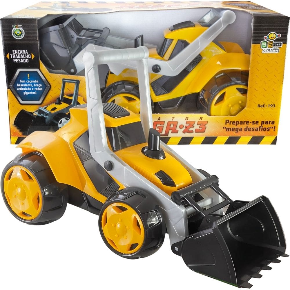 Mini Trator Escavadeira Infantil de Brinquedo com pá amarelo