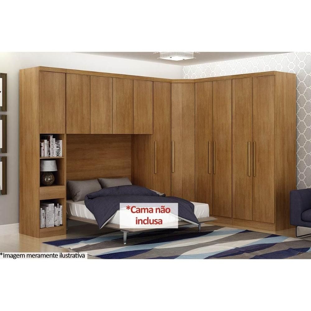 Quarto Modulado Rizon 5 Peças (1 Armário Ponte + 1 Closet + 2 Guarda Roupas + 1 Complemento) QCM03 Freijo Cumaru - Novo Horizonte