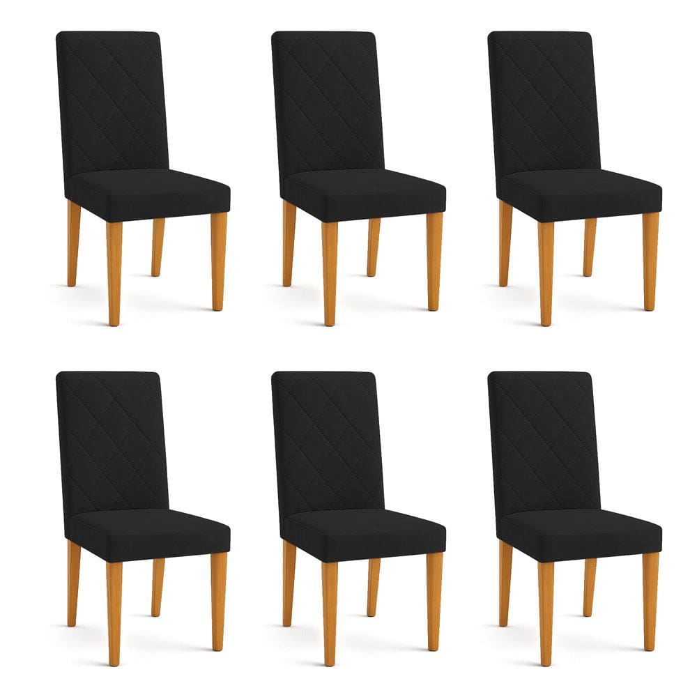 Kit 06 Cadeiras de Jantar Estofada Siena Veludo Pés Trapézio Castanho - Pallazio