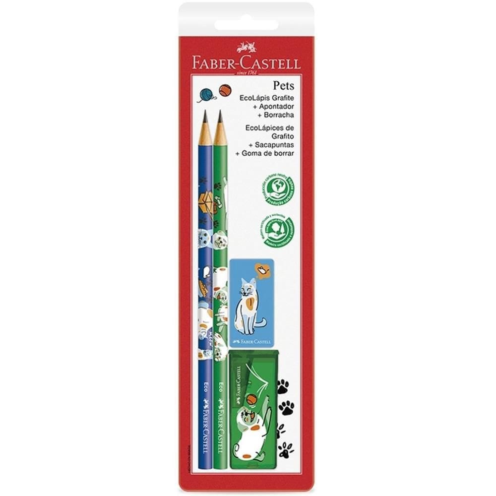 Kit Escolar Pets Verde/Azul 4 peças - Faber-castell