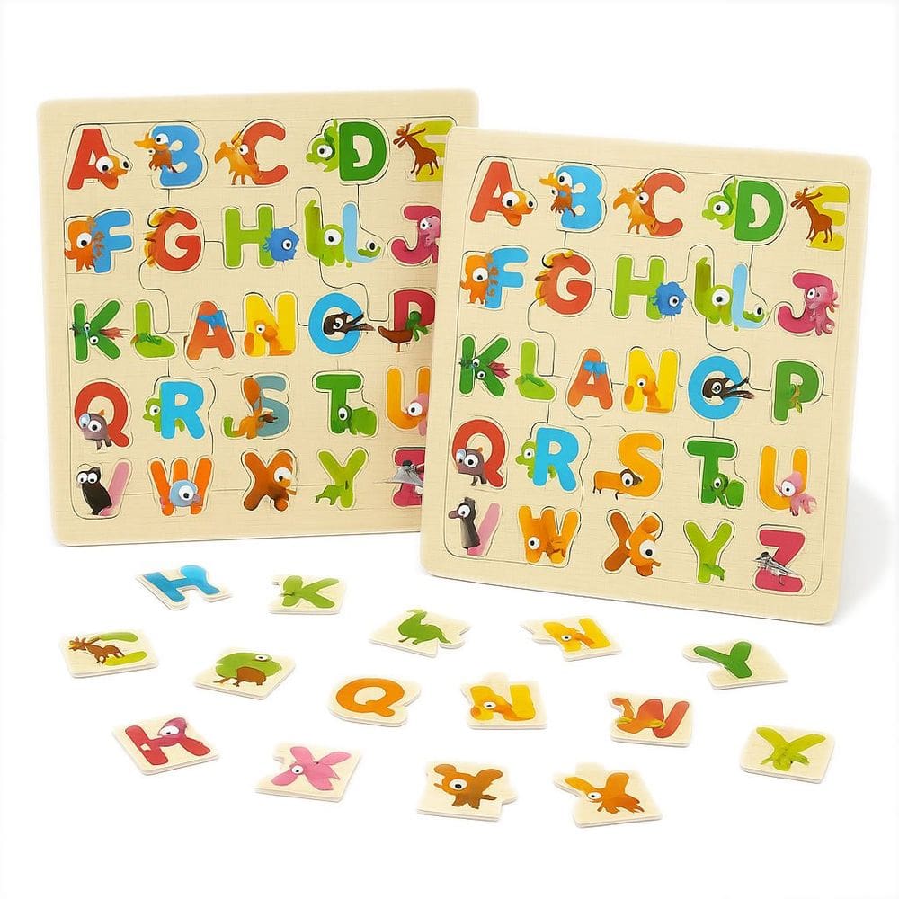 KIT 2 Quebra Cabeça Educativo Letras e Bichinhos Alfabeto Infantil