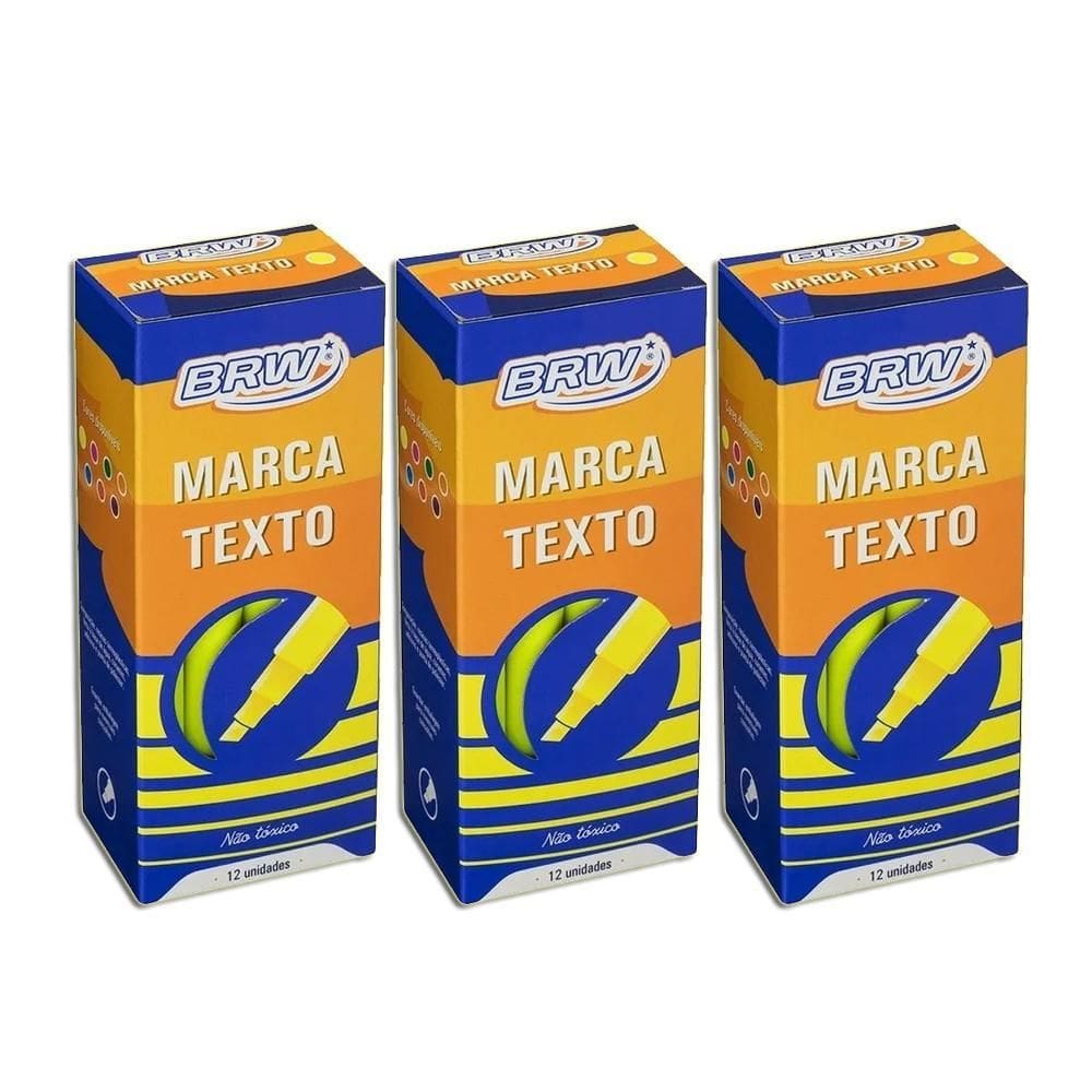 Caneta Marca Texto Fluorescente Brw Caixa Com 12 Kit 3