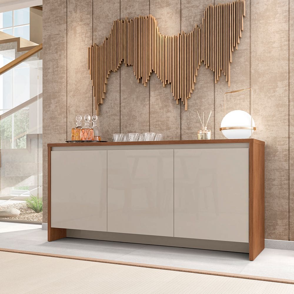 Balcão Buffet Madrid Versátile com 3 Portas e 1 Gaveta 1,60 Cedro/off-white