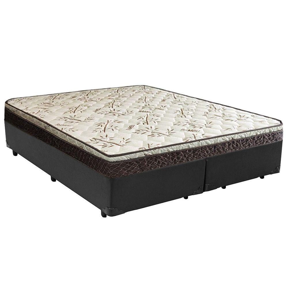 Cama Box Queen Bipartido Sintético + Colchão Elegance Ortopédico Espuma D33 Extra Firme 158x198x63 Cinza