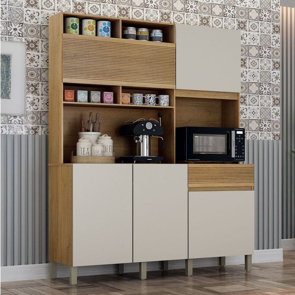 Cozinha Compacta Canastra 5 Portas 1 Gaveta Cinamomo/Off White - Valdemóveis