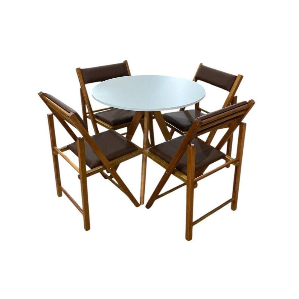 Conjunto Mesa Redonda com 4 Cadeiras Dobráveis Estofadas