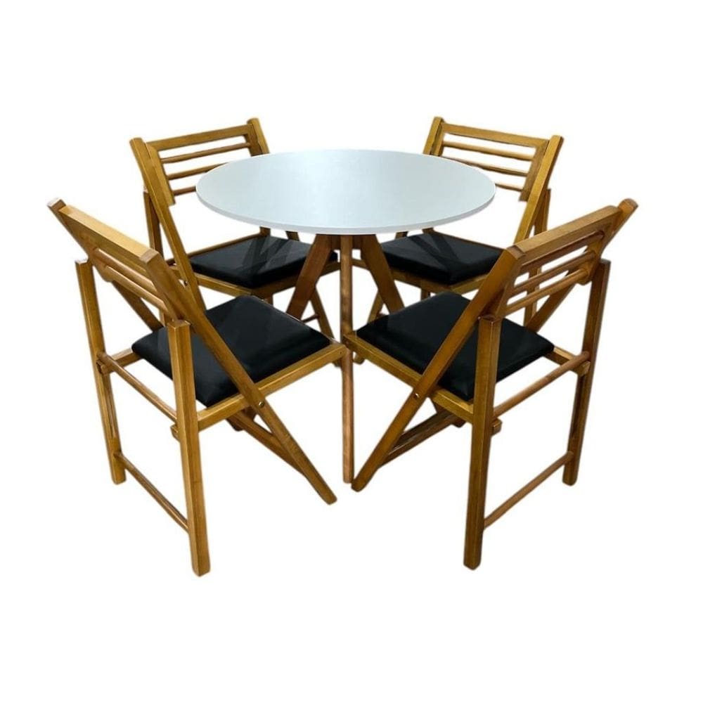 Conjunto Mesa Redonda com 4 Cadeiras Dobráveis