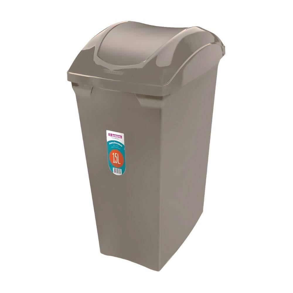 Lixeira Basculante 15 Litros Cesto De Lixo Cozinha Banheiro Cinza Quente - SR62/5 Sanremo