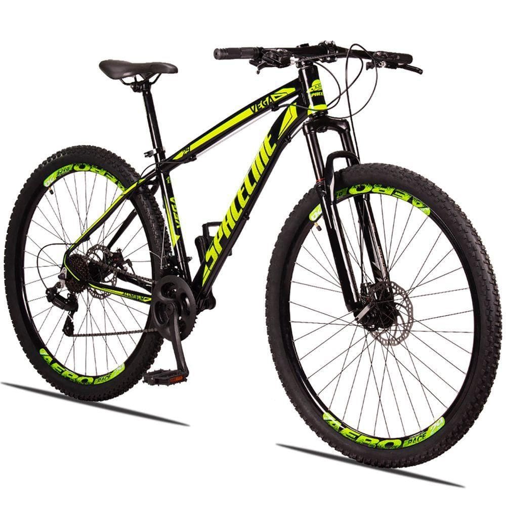 Bicicleta Aro 29 Spaceline Vega Alumínio Câmbios Importados 24v Freio A Disco Hidráulico Preto+amarelo
