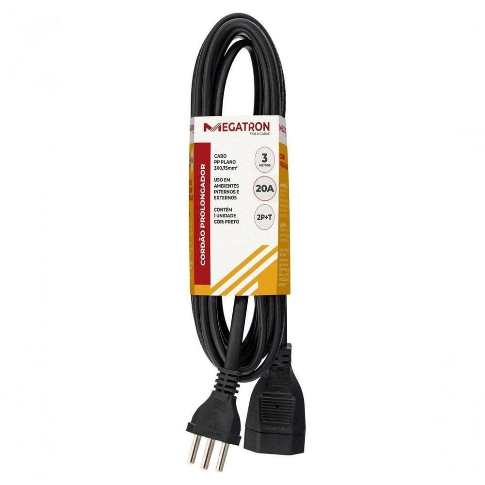 Extensão Cabo Prolongador Pp 3x2,50mm 3 Metros Preto 413
