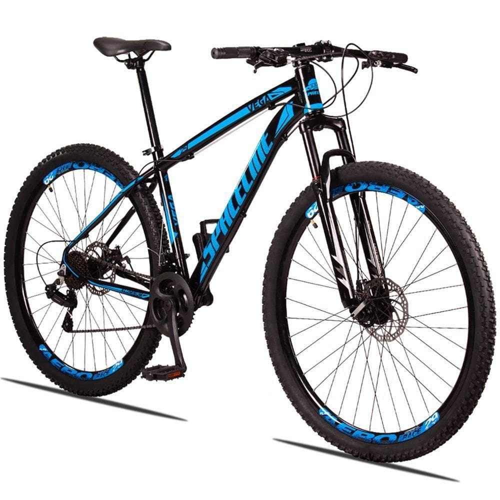 Bicicleta Aro 29 Spaceline Vega Alumínio Câmbios Importados 24v Freio A Disco Hidráulico Preto+azul