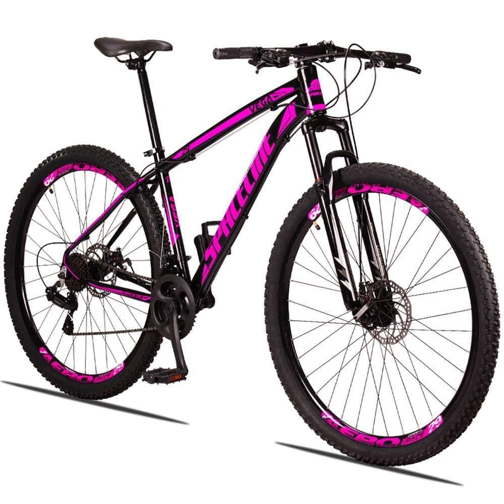 Bicicleta Aro 29 Spaceline Vega Alumínio Câmbios Shimano 24v Freio A Disco Hidráulico Preto+rosa