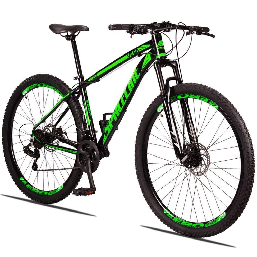 Bicicleta Aro 29 Spaceline Vega Alumínio Câmbios Importados 24v Freio A Disco Hidráulico Preto+verde