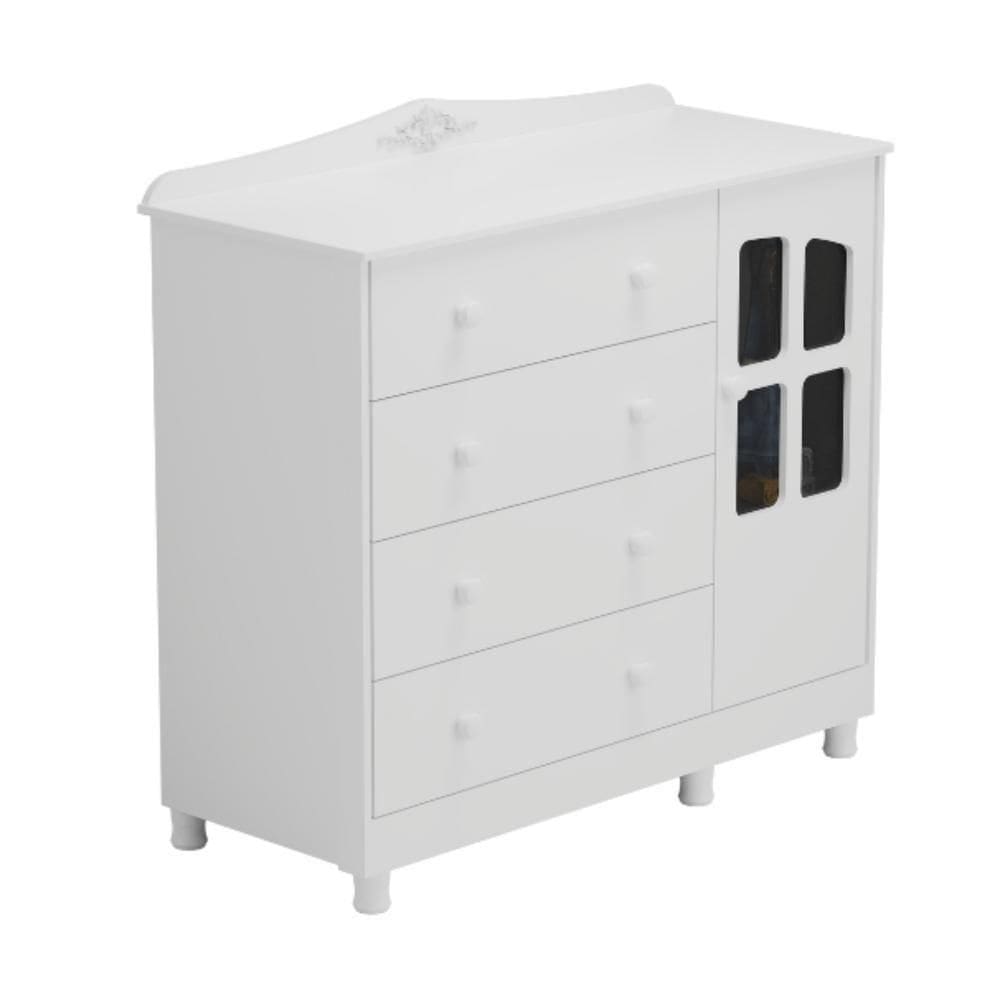 Cômoda Infantil Elô Peroba Branco Em 100% Mdf 1 Porta Vidro Branco