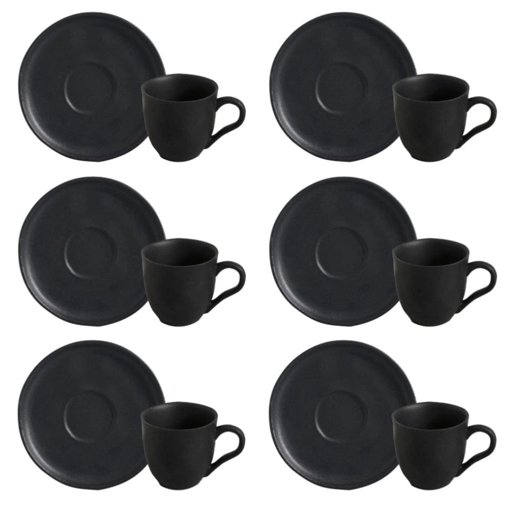 Conjunto de Xícara de Chá com Pires 06 Peças Bio Preto Matte Porto Brasil
